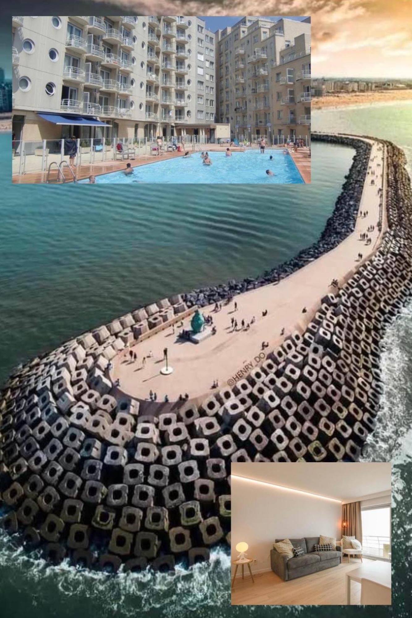 Studio Zwembad Met Frontaal Zeezicht Oostende Exteriör bild